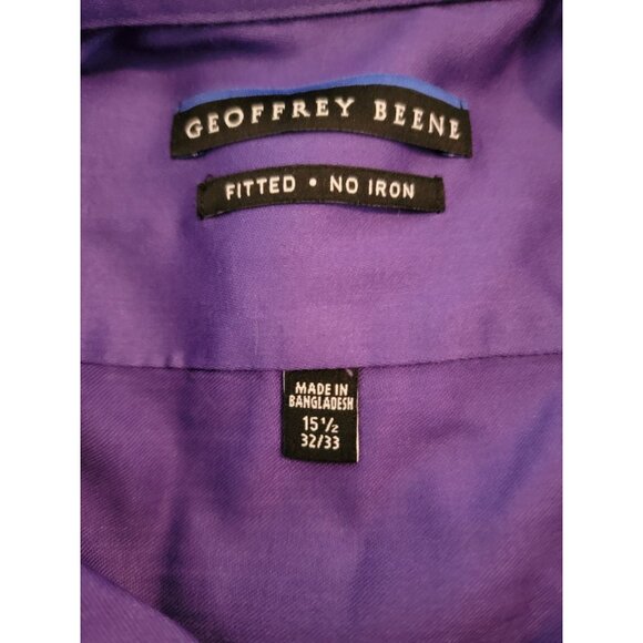 Geoffrey Beene Mens Fitted No Iron Dress Shirt 15.5 32/33 Purple Button-Up Long - Picture 2 of 3